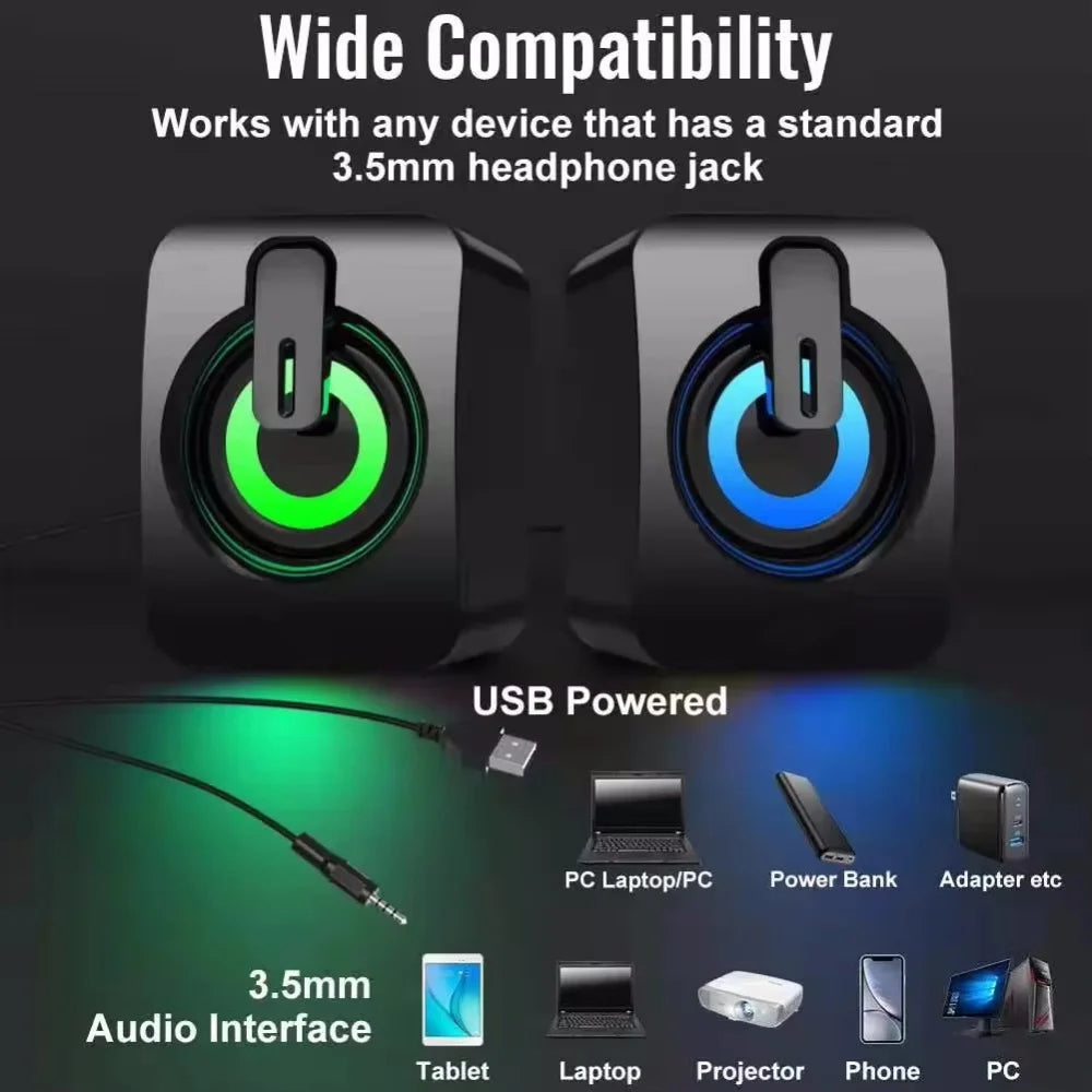 Colunas de Computador PC Sound Box HIFI Estéreo com Microfone e Luz LED para Computador de Secretária, Colunas de Gaming RGB com Som Surround