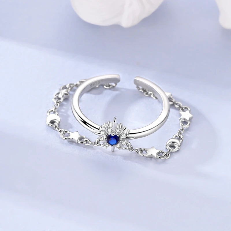 925 Silver Open Ring Sunflower Bee Star Eternal Love Jewelry Women's Wedding Gift