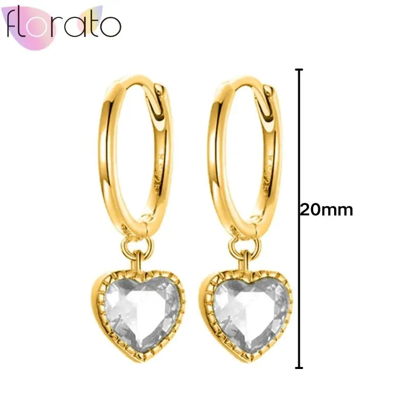 925 Sterling Silver Ear Buckle Retro Metal Heart Pendant Hoop Earrings for Women CZ Huggie Earrings Fashion Females Jewelry