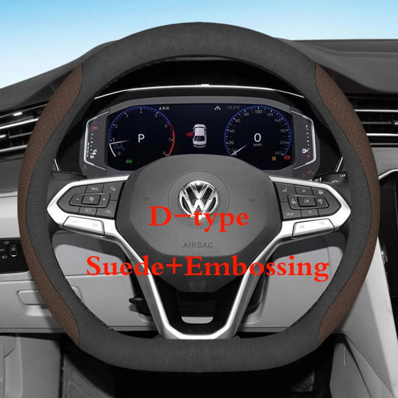 for Volkswagen VW Atlas Passat CC Taos touareg R-line Car Steering Wheel Cover 10colour Suede Leather 38 CM Auto Accessories