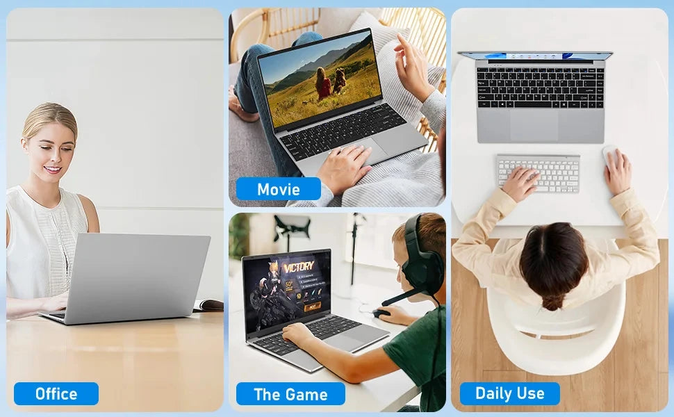 Intel N150 14.1" Gaming Laptop Windows 11 16GB RAM 1/2TB M.2 SSD Laptops 4K HD Desktop Office School Study Notebook Computer PC