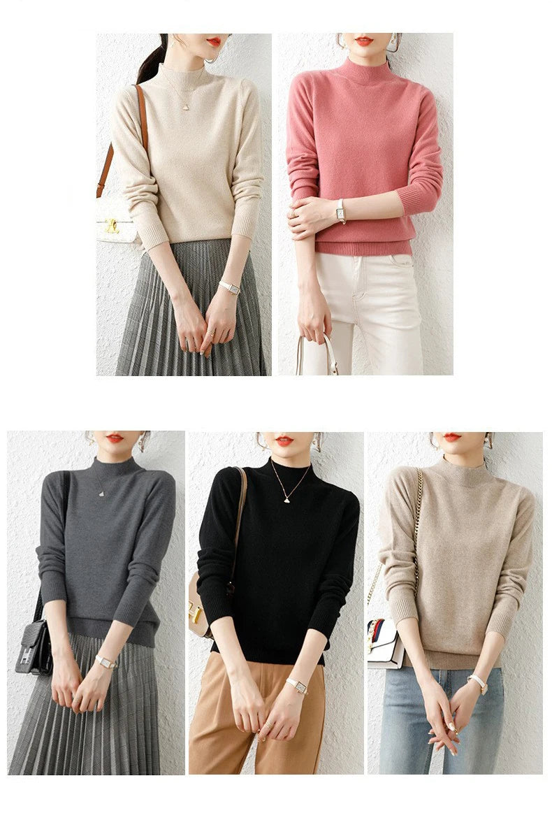 Autumn Winter Bottom Turtleneck Sweaters Women Fashion Chic Pullover Slim Long Sleeve Knitted Jumpers Soft Warm Pull Femme Top