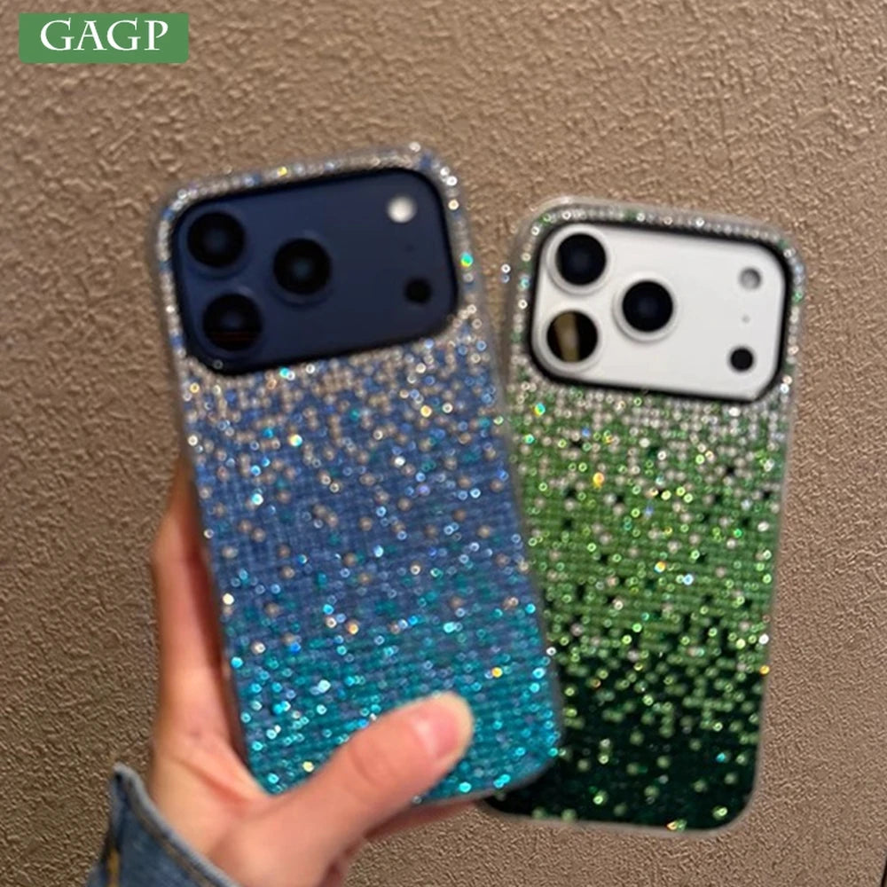 Luxury Bling Glitter Diamond Gradient Phone Case For iPhone 17 Pro Max 16 15 14 13 Pro Max Rhinestones Shockproof Bumper Cover