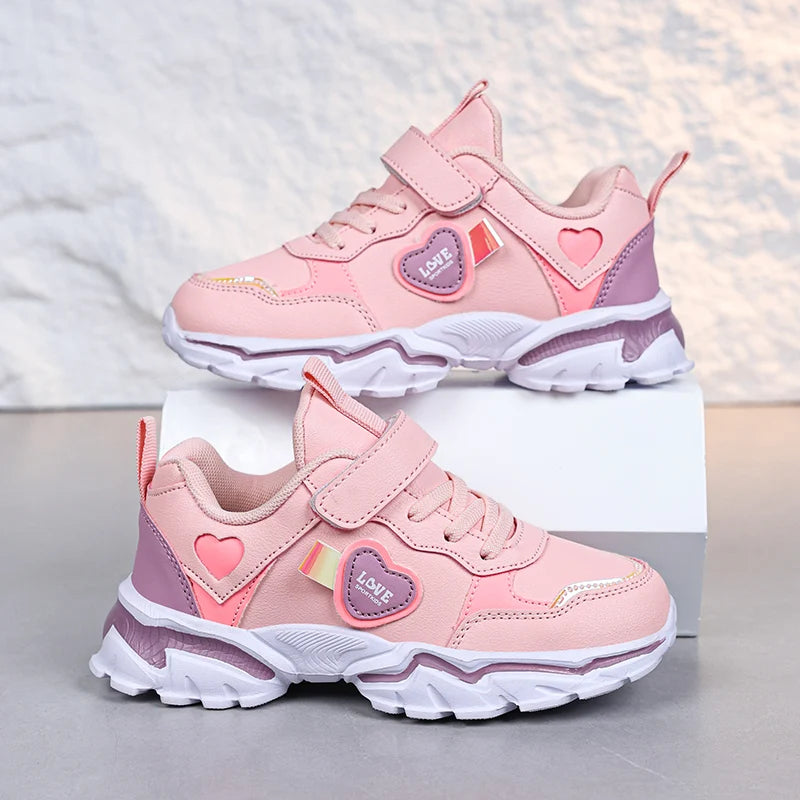 Autumn Girls Sneaker Children Leather Shoes PU Daily Kids Casual Walking Sneaker Platform Sports Tennis Sports Shoes Girl