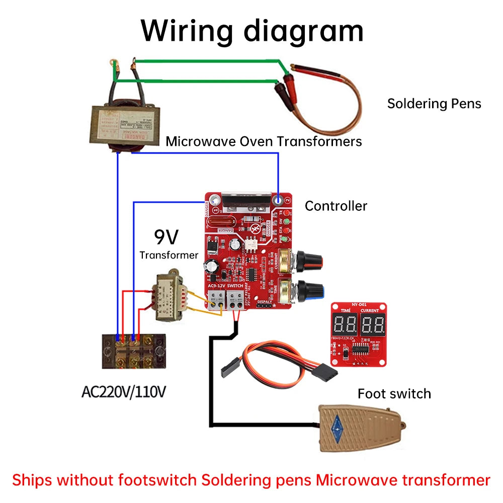 100A NY-D01 Spot Welder Control Board Kit Digital Display Spot Welding Machine Time And Current Control Module AC 110/220V