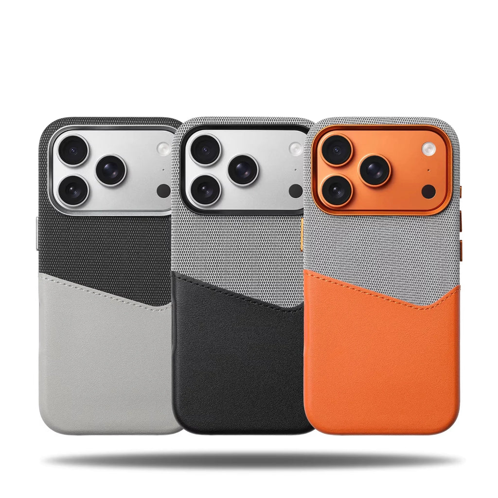 Hit Color Card Holder Leather Case For iPhone 18 17 Pro Max 16 15 14 Plus 13 12 For MagSafe Wireless Charging Alloy Lens Cover