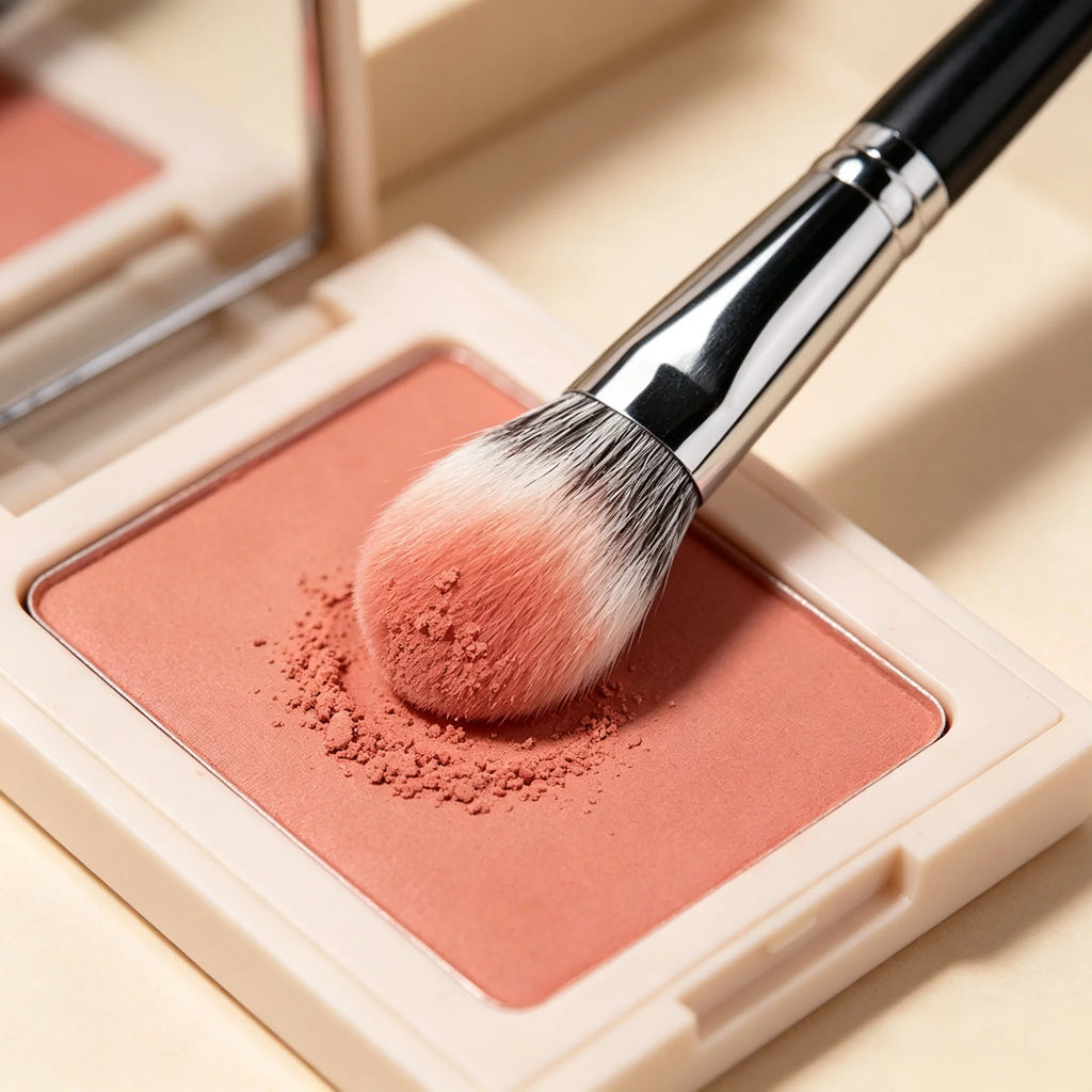 Pincel de Blush em Forma de Coração Pêssego 1/2 Peças Pincel de Maquilhagem Compacto Plano e de Precisão Aplicador Cosmético para Blush em Pó, Creme e Líquido