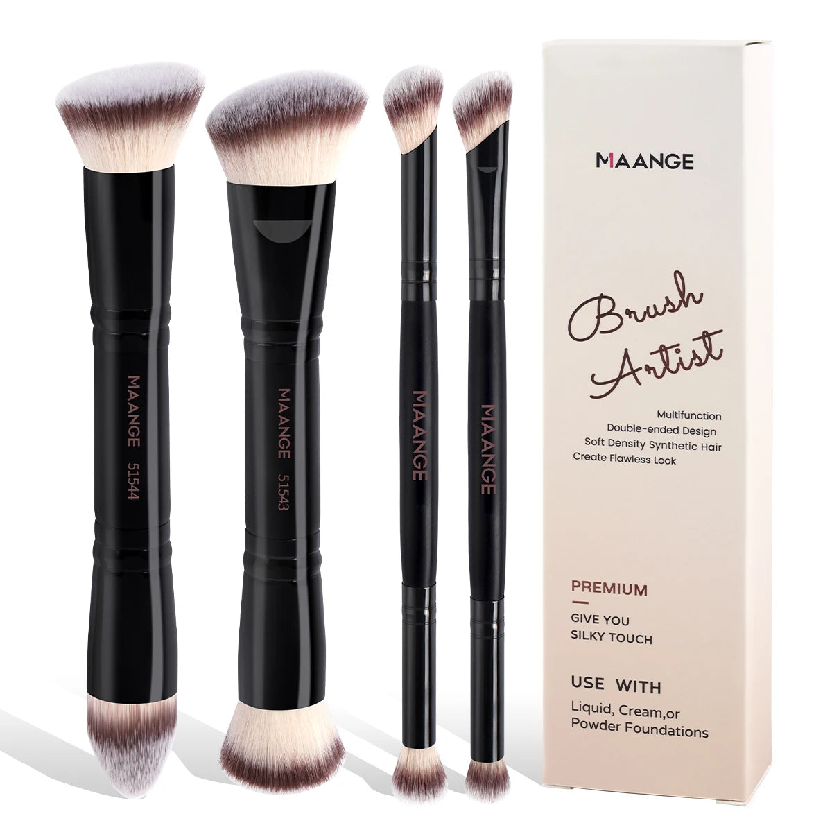 MAANGE 4pcs Basic Makeup Brushes Set With Box Dual-ended Foundations Powder Blush Details for Eyeshadow Brushes Beginner Travel
