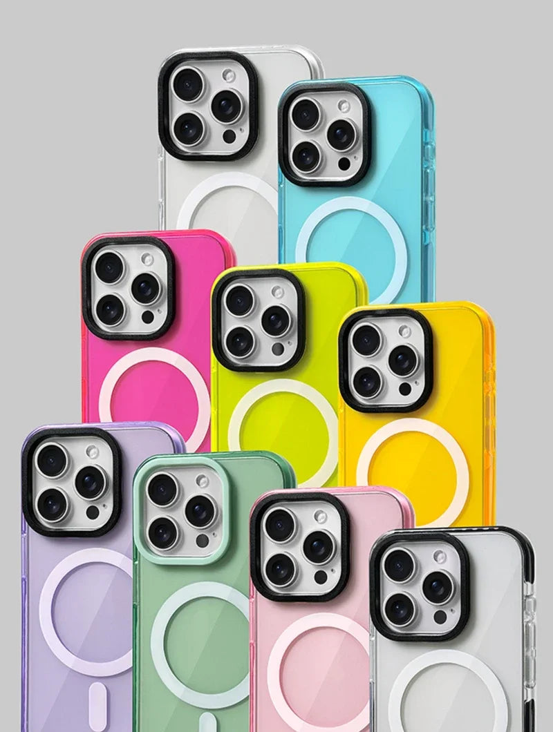 Neon Color Clear Crystal Magnetic Phone Case For Iphone 17 16 15pro 15 14 13max 12 Wireless Charging Soft Silicone Bumper Cover