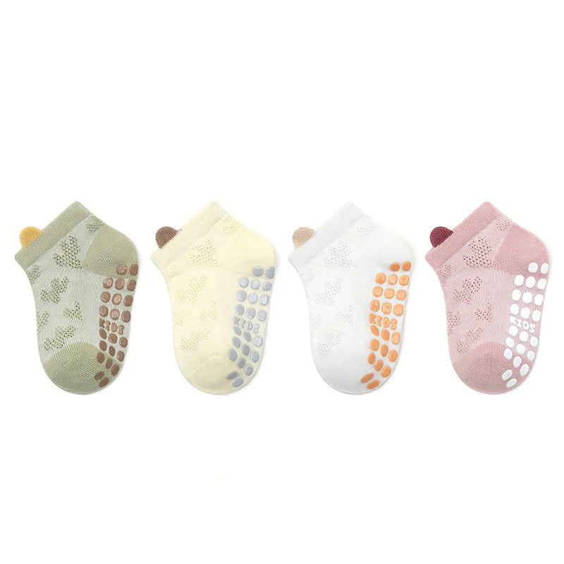 4Pairs/Set Cotton Breathable Children Socks Spring Summer Thin Baby Mesh Short Sock Boys Girls Cute Cartoon Non-slip Floor Socks