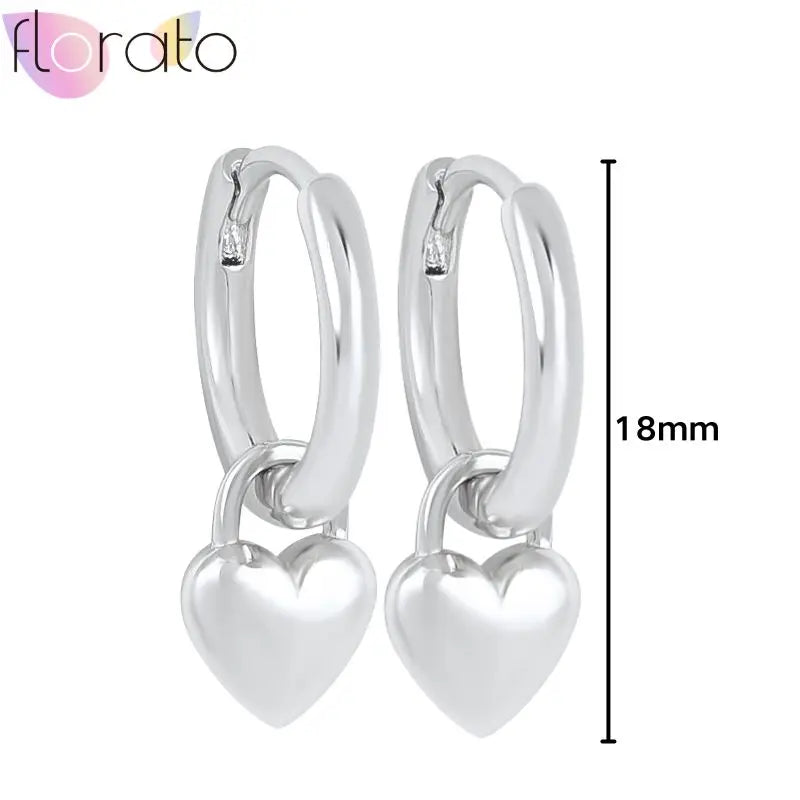 925 Sterling Silver Ear Buckle Retro Metal Heart Pendant Hoop Earrings for Women CZ Huggie Earrings Fashion Females Jewelry