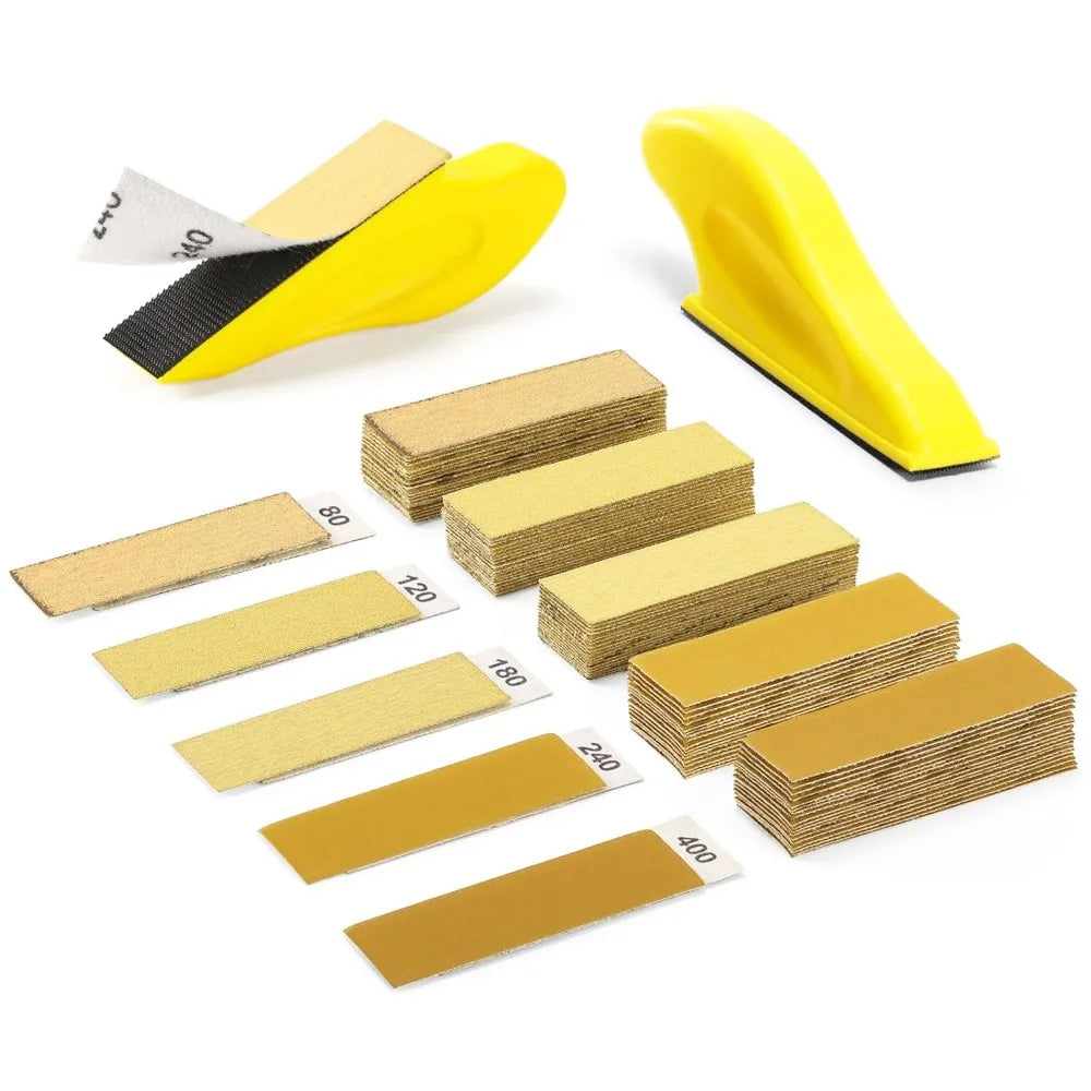 50pcs Sandpaper Set with 1 Hand Sanding Blocks 80-400 Grit Wet Dry Sanding Paper for Wood Metal Polishing