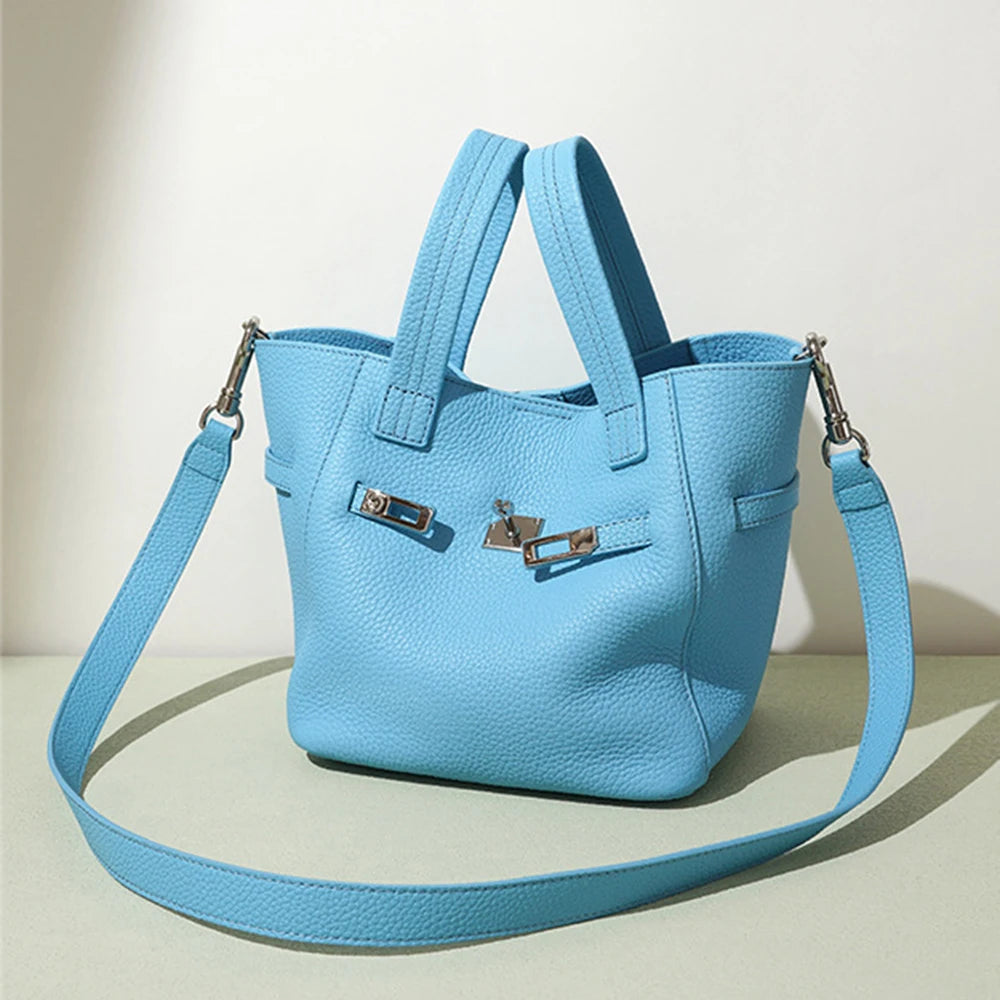 Fashion Original Brand Women Bag Genuine Leather Female Top Handle Soft New Handbags Custom Name Luxury Designer Tote Bucket Bag