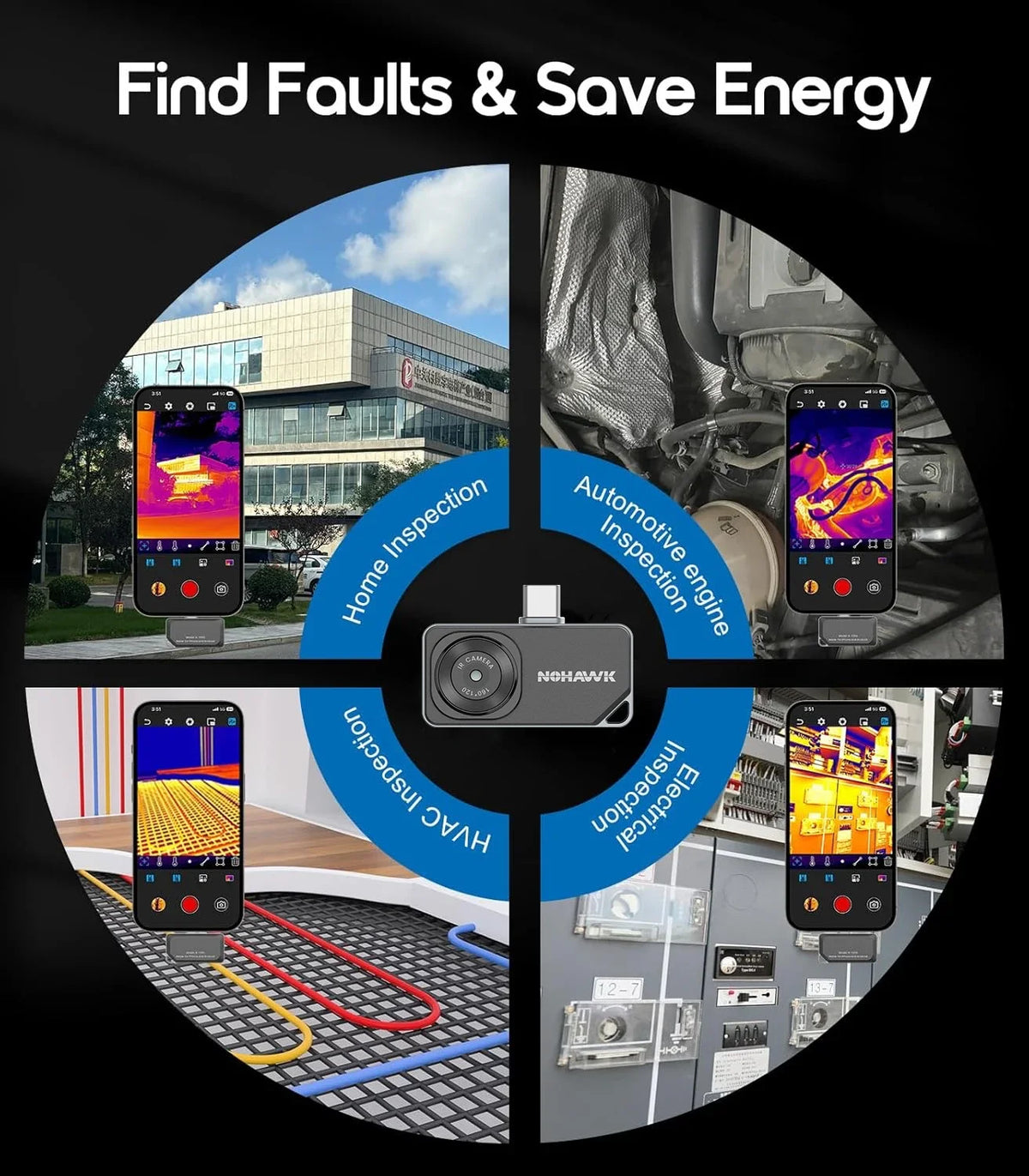 NOHAWK Thermal Camera Type-C for iPhone & Android Devices 160x120 320x240 R+ Super Resolution Support Photo Video Capture & Save