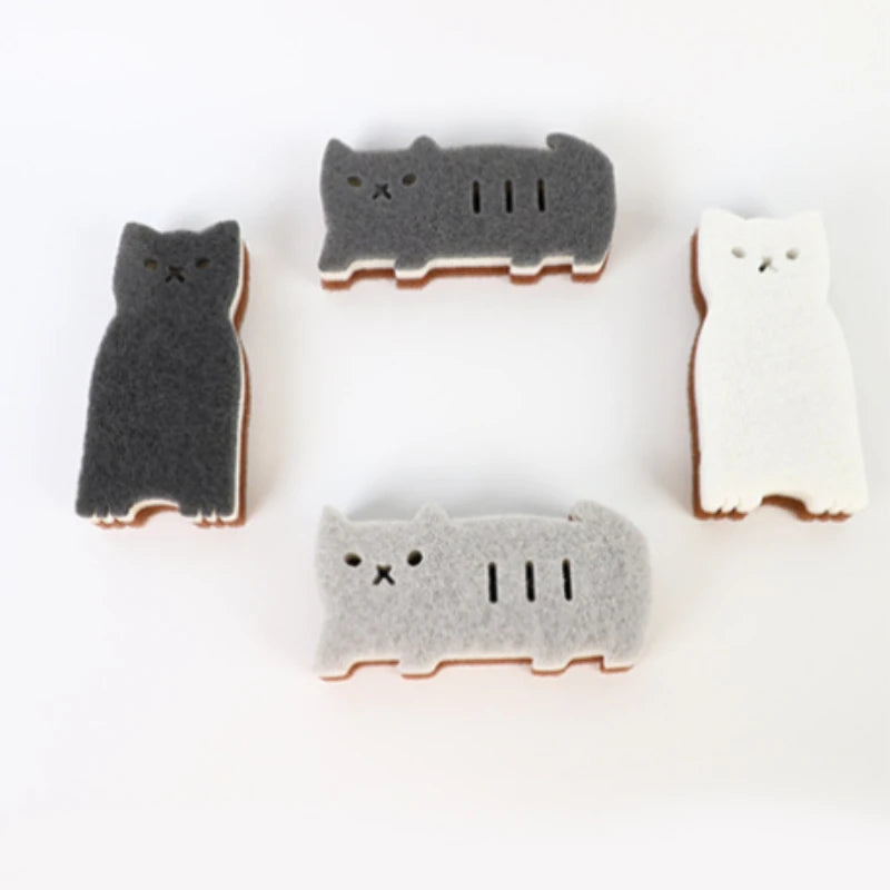 4-piece Cute Cat Kitchen Sponge Set-Thick and Durable Dishwashing and Cleaning Tools Car Cleaning Dish Brush Cleaning Supplies