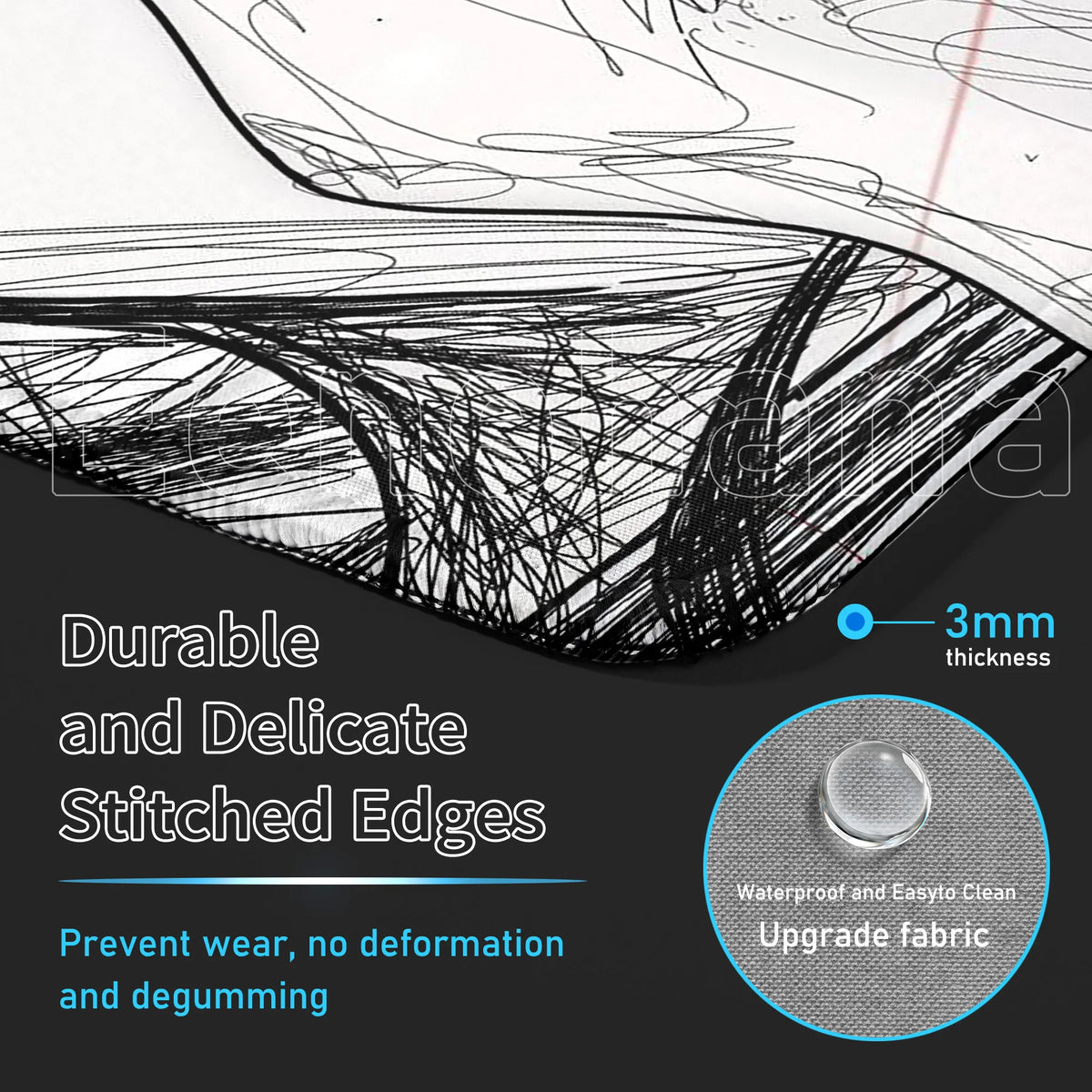 Red Eye Girl Art Black & White Line Gaming Mouse Pad Speed E-Sports Waterproof Kawaii 45x40 PC Gamer Accessories Office DeskMat