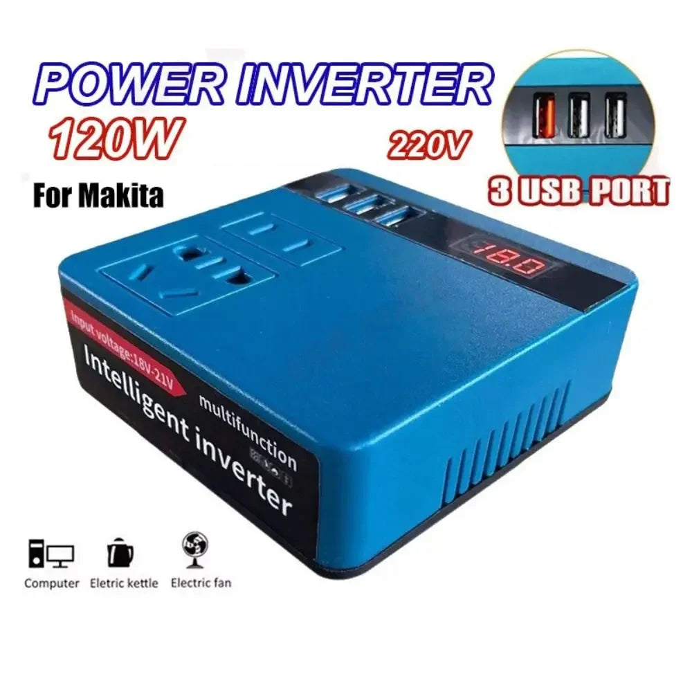 120W Lithium Battery Inverter 3 USB Ports High Power Battery Inverter Multifunction DC 21V To 220V Inverter Adapter for Makita