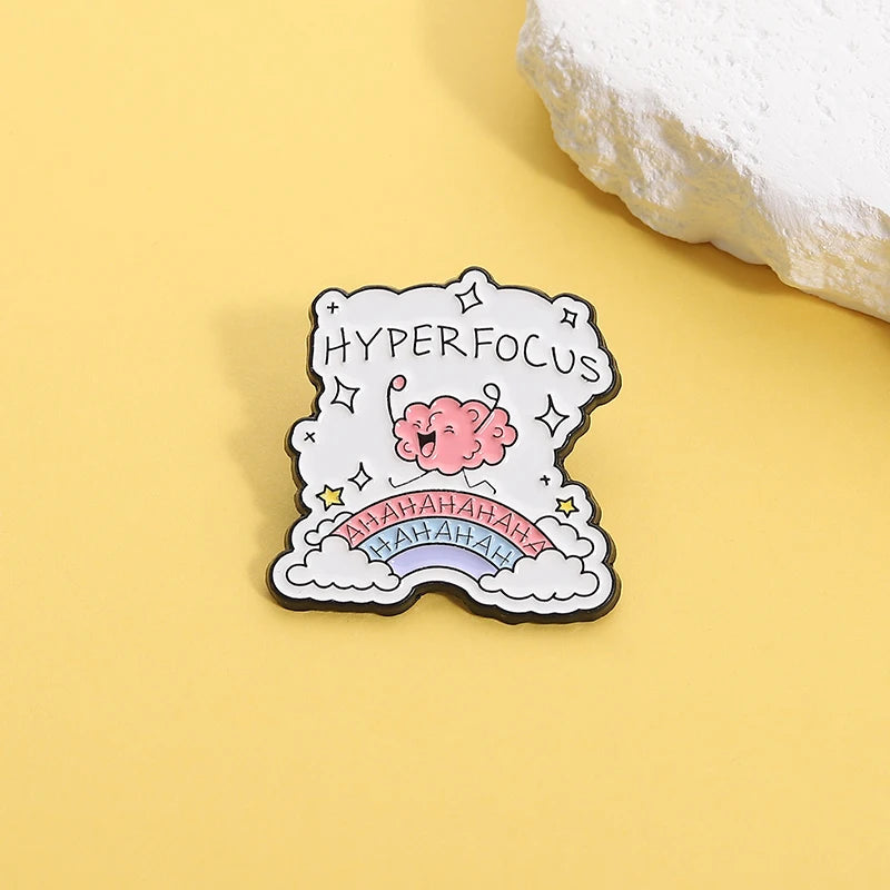 Hyper Focus Funny Brain Enamel Pin Mental Health Awareness Metal Brooch Lapel Backpack Badge Fashion Jewelry Gift for Friends ﻿