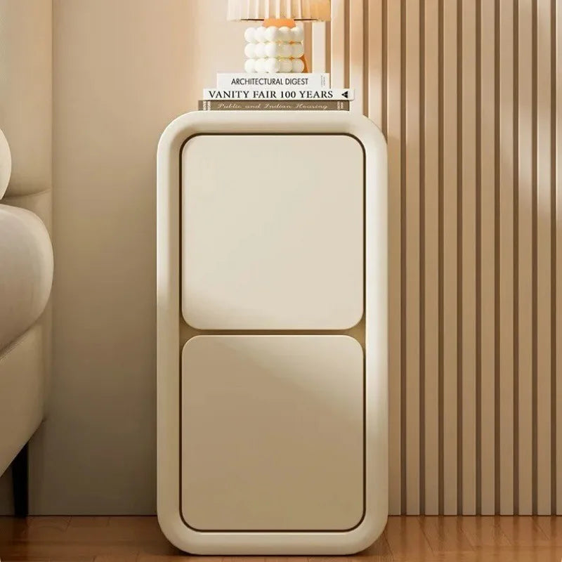 Cream wind bedside table light luxury French solid wood small ultra-narrow crevice mini modern simple bedside narrow cabinet