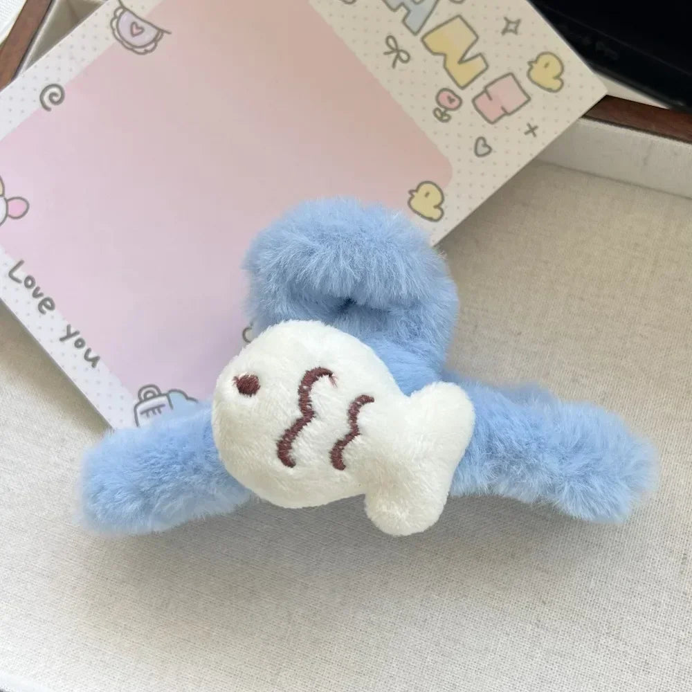 Kawaii Little Fish Hair Clips Cartoon Stuffed Toy Fish Alligator Clips Headbands Claw Clips Girl's Kawaii Headwear