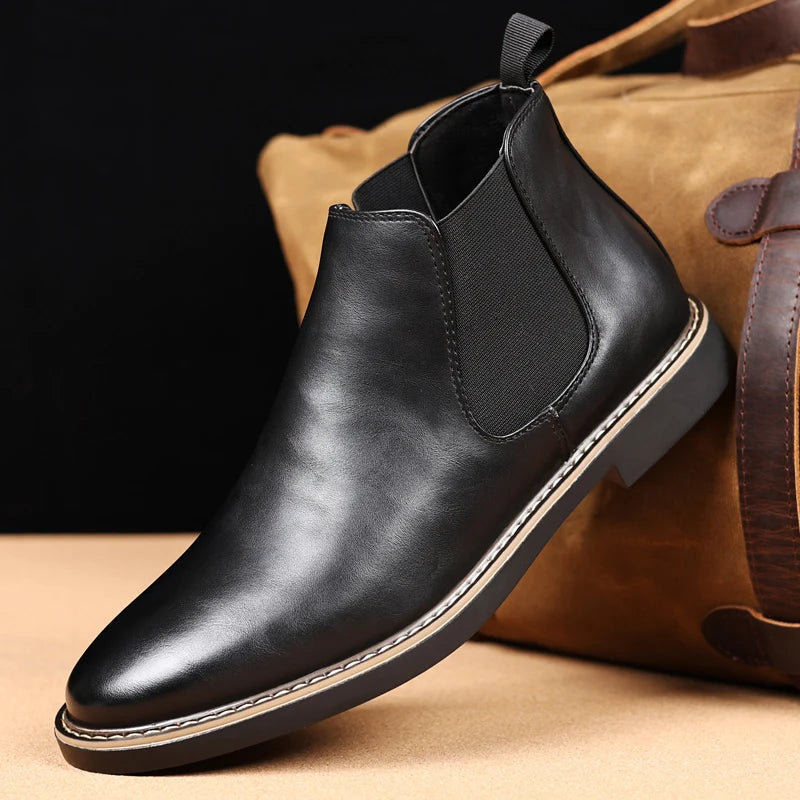 YRZL 39~47 Men Chelsea Boots Brand Retro Comfortable PU Leather Ankle Boots Men 2025 Fashion Black Brown Mens Boots