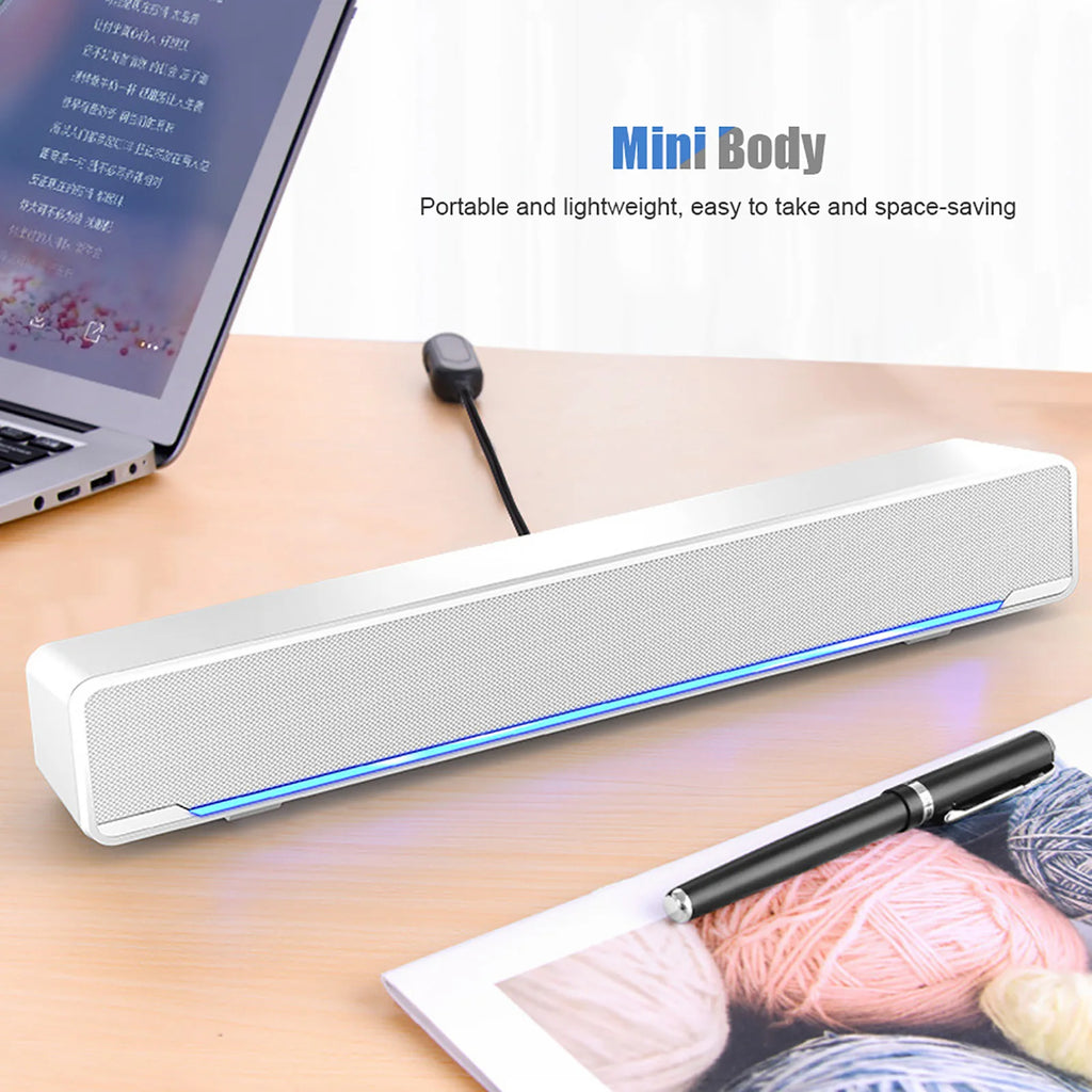 Portable Soundbar USB Wired Stereo Soundbar Music Player Bass Surround Sound Box 3.5mm Input for PC Cellphones Stereo Soundbar