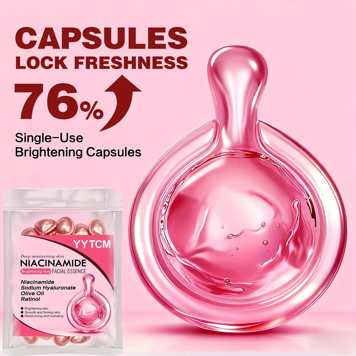 Niacinamide Facial Essence Capsules, Containing Retinol, Olive Fruit Oil, Gardenia Extract, Brighten Skin Tone, Moisturize and Hydrate, Smooth and Refine Skin (0.5Gx30 Capsules)/Bag-1 Bag