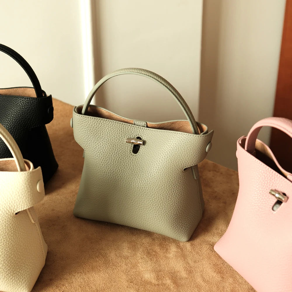 Fashion Original Brand Women Bag Genuine Leather Female Top Handle Soft New Handbags Custom Name Luxury Designer Tote Bucket Bag