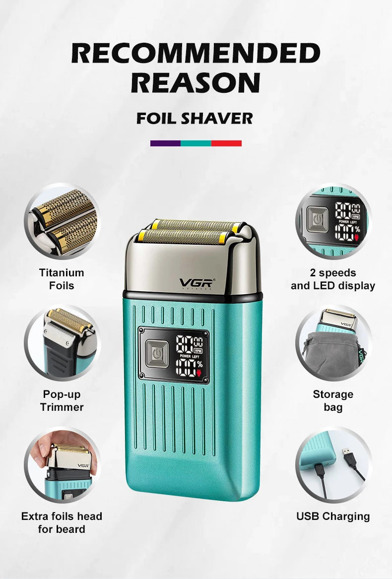 VGR Men's Razor IPX6 Body Wash Professional Intelligent Digital Display Multi-Functional Shaving Sculpting Hair Trimmer V-357