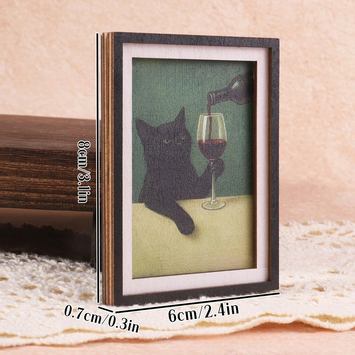 Black Cat Wine Fridge Magnet, Cute Mini Framed Art Refrigerator Magnet, Summer Home Decor Magnet for Kitchen, Fridge, Whiteboard