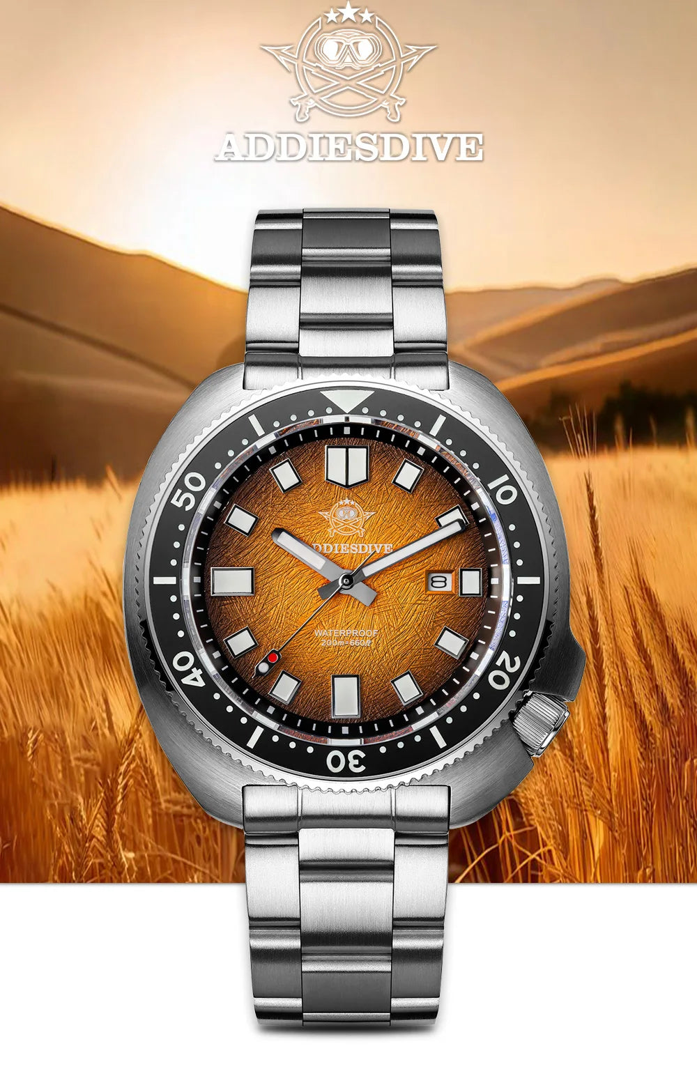 ADDIESDIVE New AD2511 Men's Quartz Watches 41mm Turtle Design Sapphire Glass AR Coated BGW9 Luminous Waterproof 200M Diver Watch