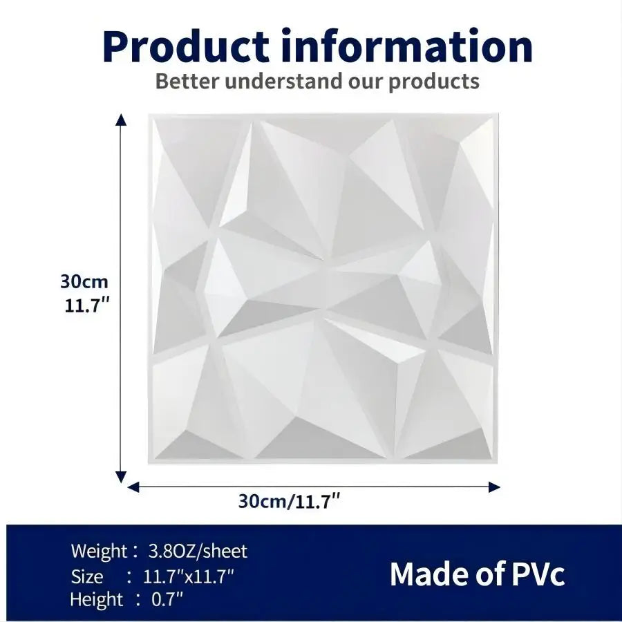 (pack of 12)Decorative 3D wall panel with diamond design, 30.48 cm x 30.48 cm