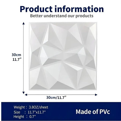 (pack of 12)Decorative 3D wall panel with diamond design, 30.48 cm x 30.48 cm
