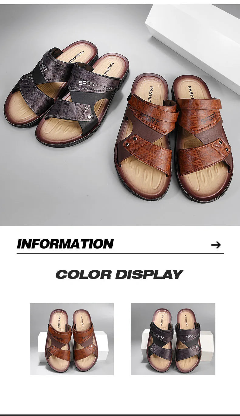 Fashion Casual Men's Sandals Summer Slip On Sandals Men Classic Beach Shoes For Men Outdoor Leather Sandals Male Slippers