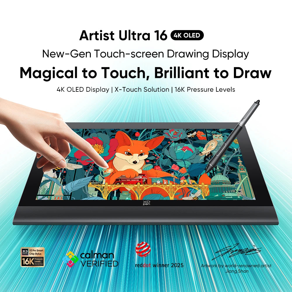 XPPen Artist Ultra 16 4K OLED Graphic Monitor New Touch-screen Drawing Display with Dual X3 Pro Stylus for 3D Modeling Animation