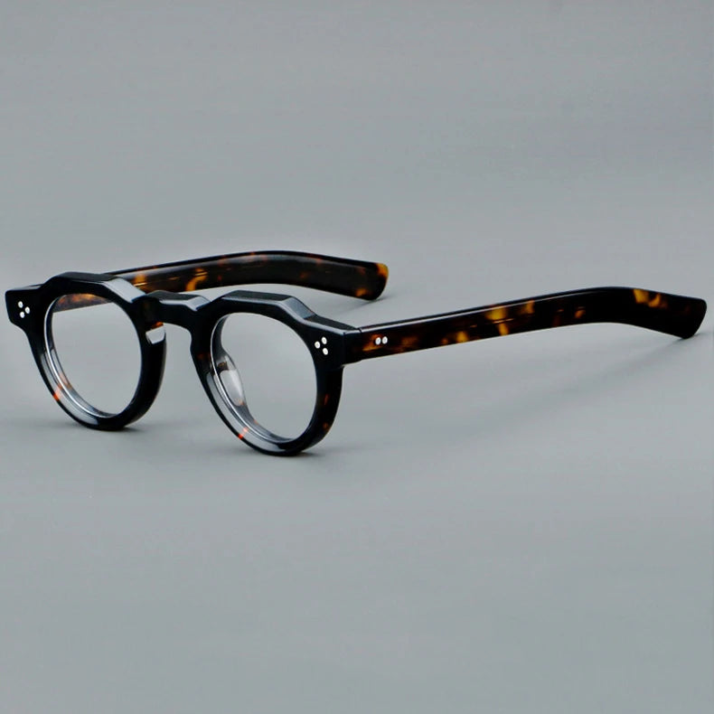 57171 Vintage Round Acetate Spectacles Frame Women Fashion Rivet Optical Transparent Eyeglass Men Trend Prescription Glasses
