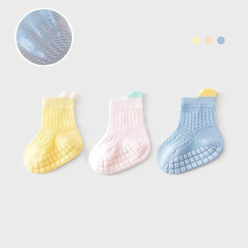 3pairs/lot 6 Colored Of Net Eye Non-slip Baby Girl Sock Hollow-out Breathable Thin Infant Girl Cotton Socks Children's Socks Kit
