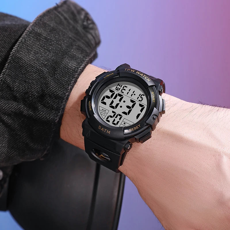 TPW Digital Watch with Big Numbers 5ATM Water Resistant Day Date Alarm Function Adventure Watch