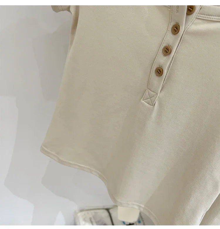 Women T Shirt Button T-Shirt Woman Clothes Tops Cotton Slim Tshirt Female Short Sleeve Top Summer Tee Sexy Canale Y2k