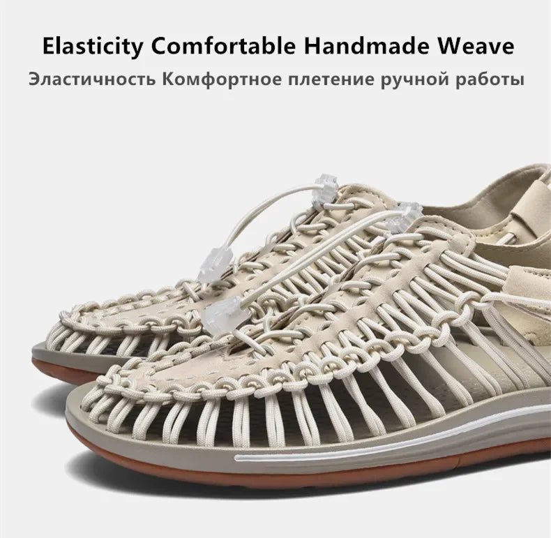 Summer Men Sandals Fashion Handmade Weaving Design Beach Sandals Breathable Casual Flat Sandals Outdoor Couples Sandals Size 48