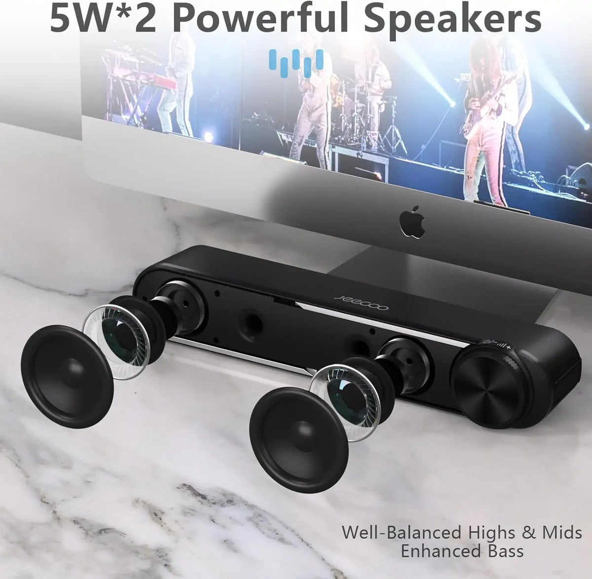 Jeecoo A30 Wired Computer Speakers PC Soundbar for Monitor USB-Powered w/3.5mm AUX,Big Volume Control - Laptop Tablet Compatible