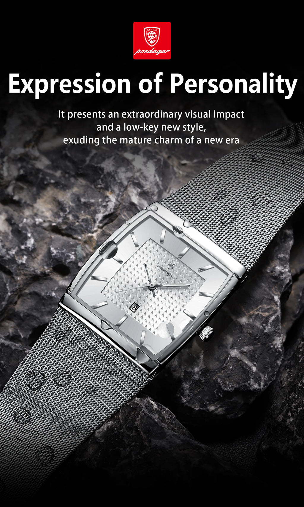 POEDAGAR Luxury Business Men's Watch Stainless Steel Mesh Waterproof Luminous Man Wristwatch Date Quartz Fashion Watches For Men