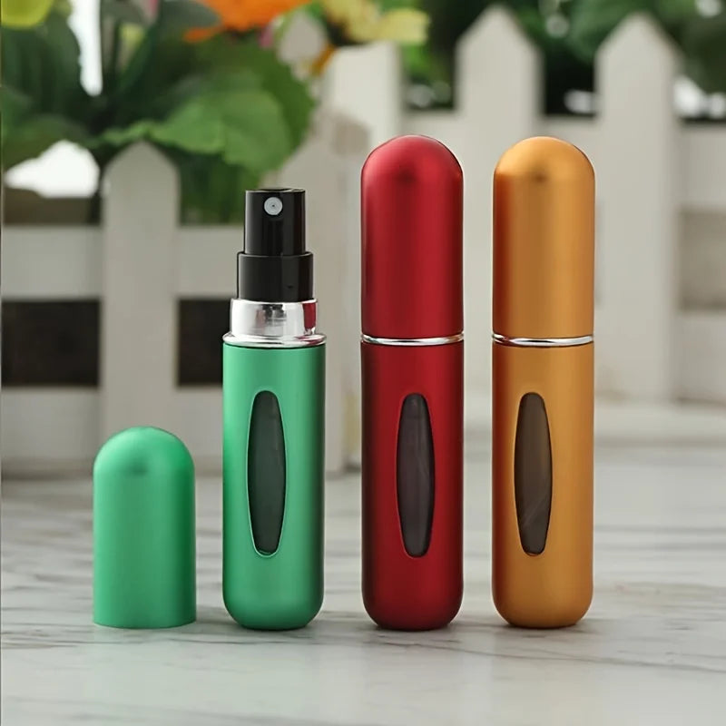 1/4 Unid. Atomizador de perfume de 5 ml, recipiente portátil para líquidos, cosméticos, viagem, mini frasco de alumínio vazio recarregável