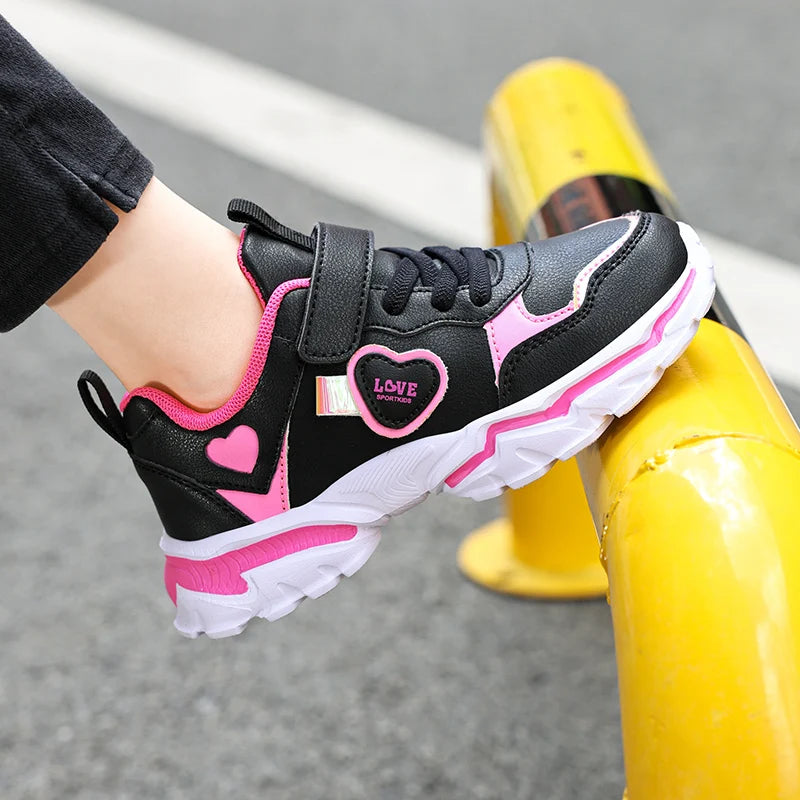 Autumn Girls Sneaker Children Leather Shoes PU Daily Kids Casual Walking Sneaker Platform Sports Tennis Sports Shoes Girl