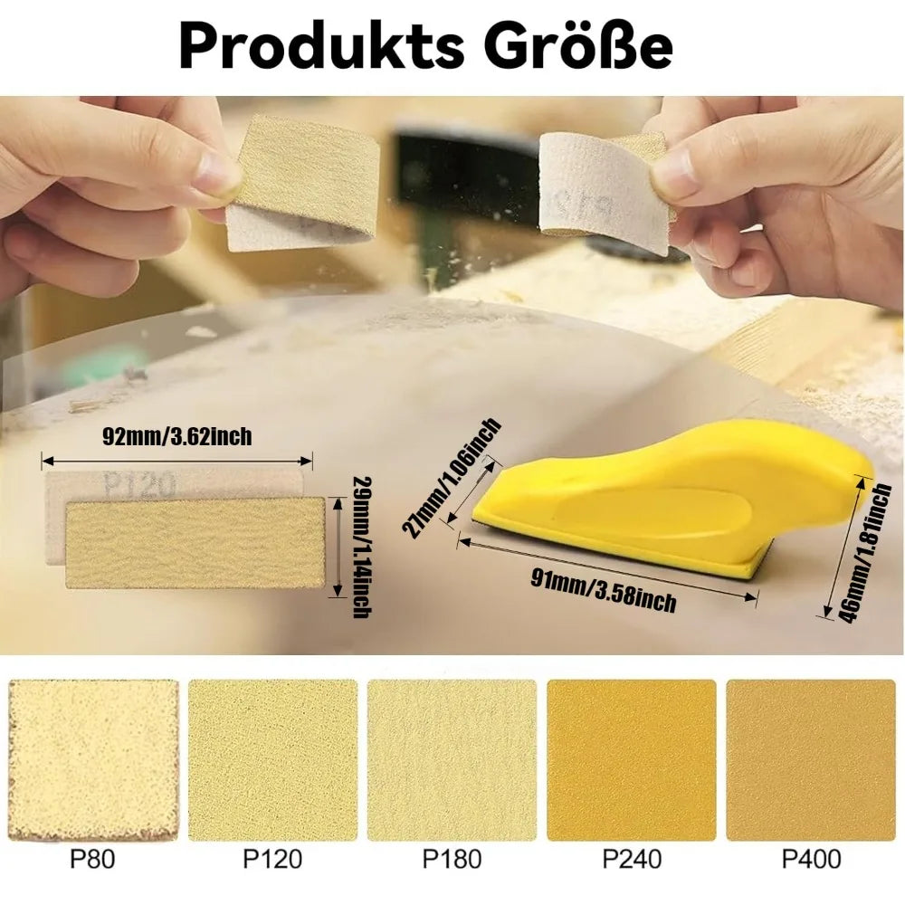 50pcs Sandpaper Set with 1 Hand Sanding Blocks 80-400 Grit Wet Dry Sanding Paper for Wood Metal Polishing