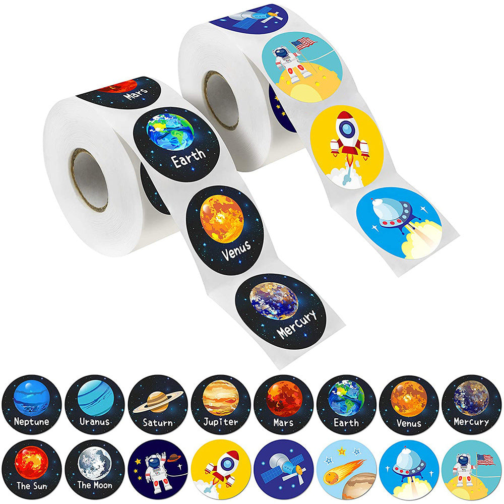 100-500 Pcs 1-1.5inch Stickers Roll Reward Student Enlightenment Label Stationery Seal Lable Space Astronaut Star