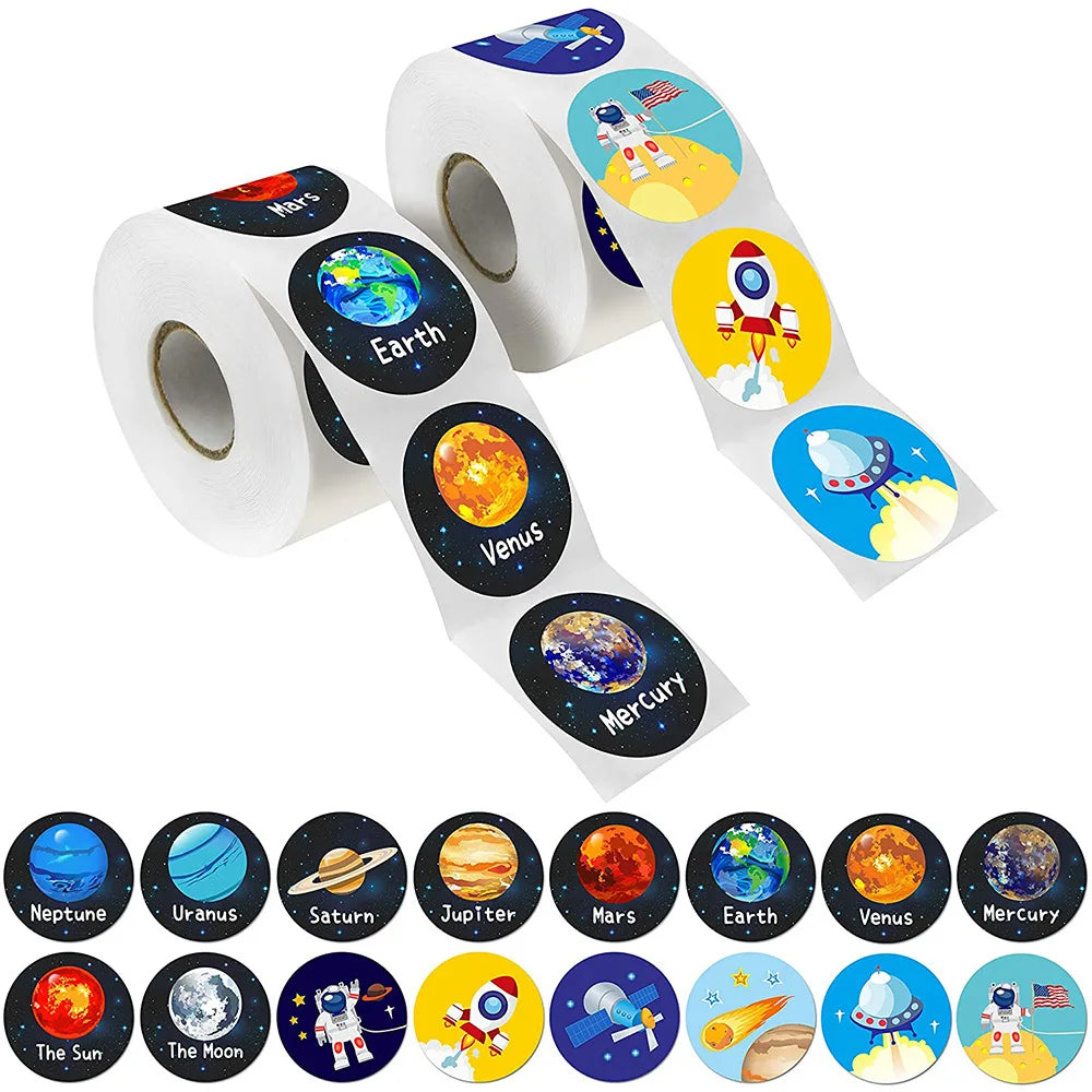 100-500 Pcs 1-1.5inch Stickers Roll Reward Student Enlightenment Label Stationery Seal Lable Space Astronaut Star