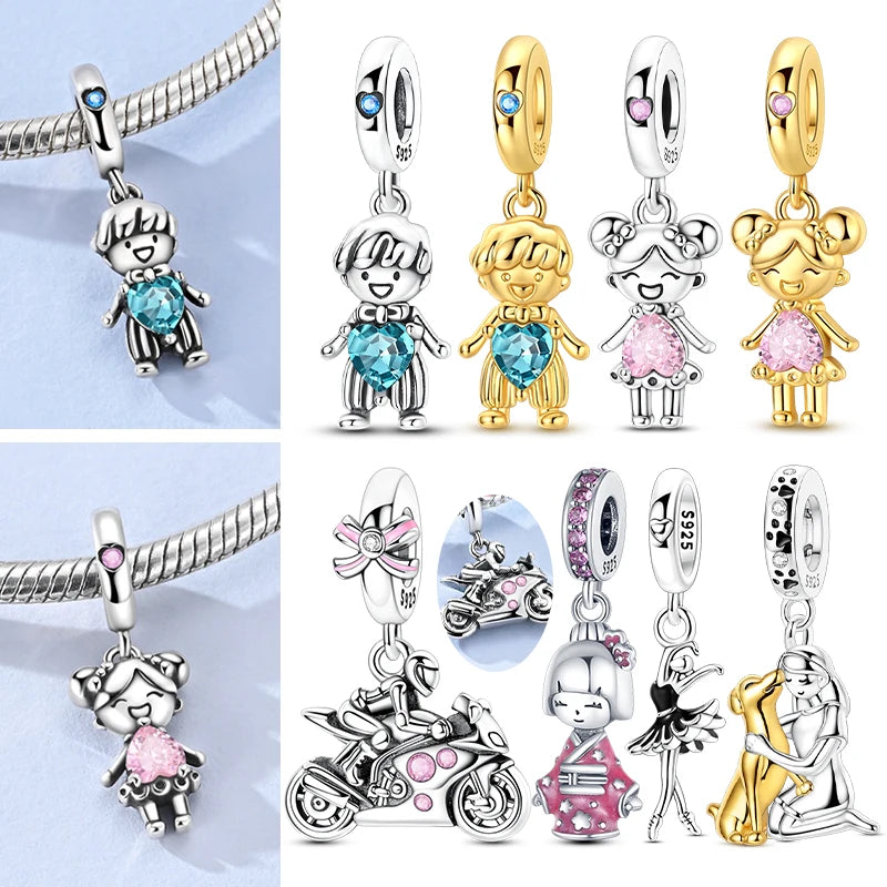 925 Sterling Silver Charms Pendant Beaded Fit Bracelet DIY Boy Girl Family Friendship Charm Making for Women's Fine Jewelry Gift