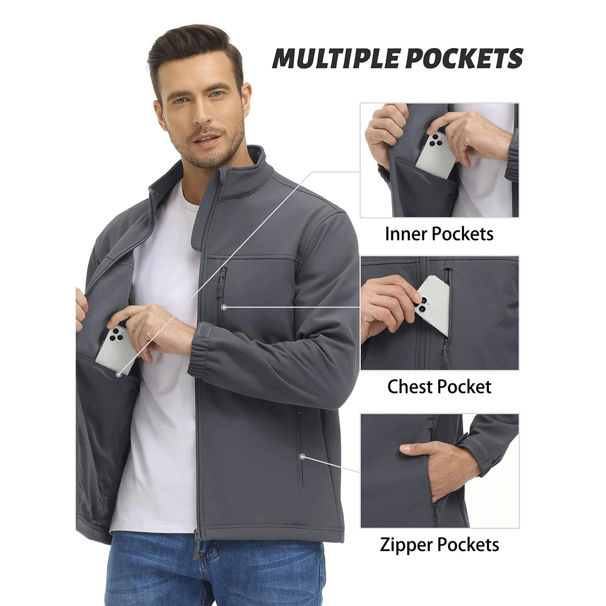 TACVASEN Blusão Impermeável para Homem Caminhada Outdoor Fecho Completo Corta-vento Forro Polar Quente Outono Inverno Trabalho Casaco Casual