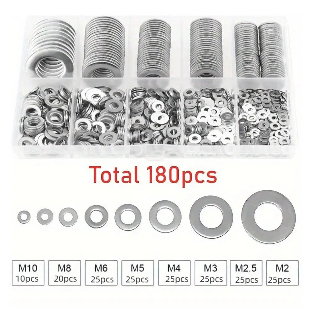 80-580PCS Stainless Steel Flat Washer Assortment Kit (M2, M2.5, M3, M4, M5, M6, M8, M10) for Home Decorations& Factory Repairs